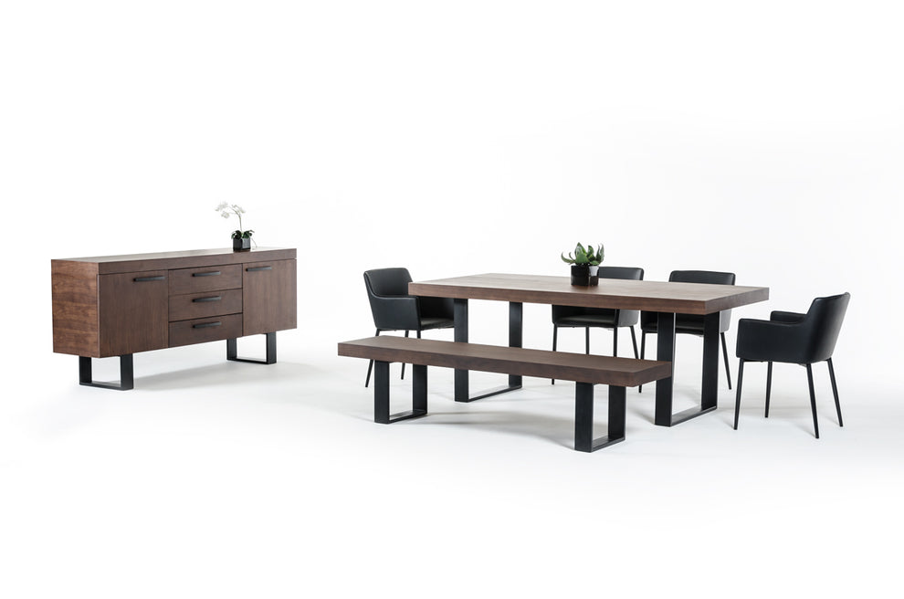 30' Walnut Veneer And Stainless Steel Dining Table By Homeroots | Dining Tables | Modishstore - 2