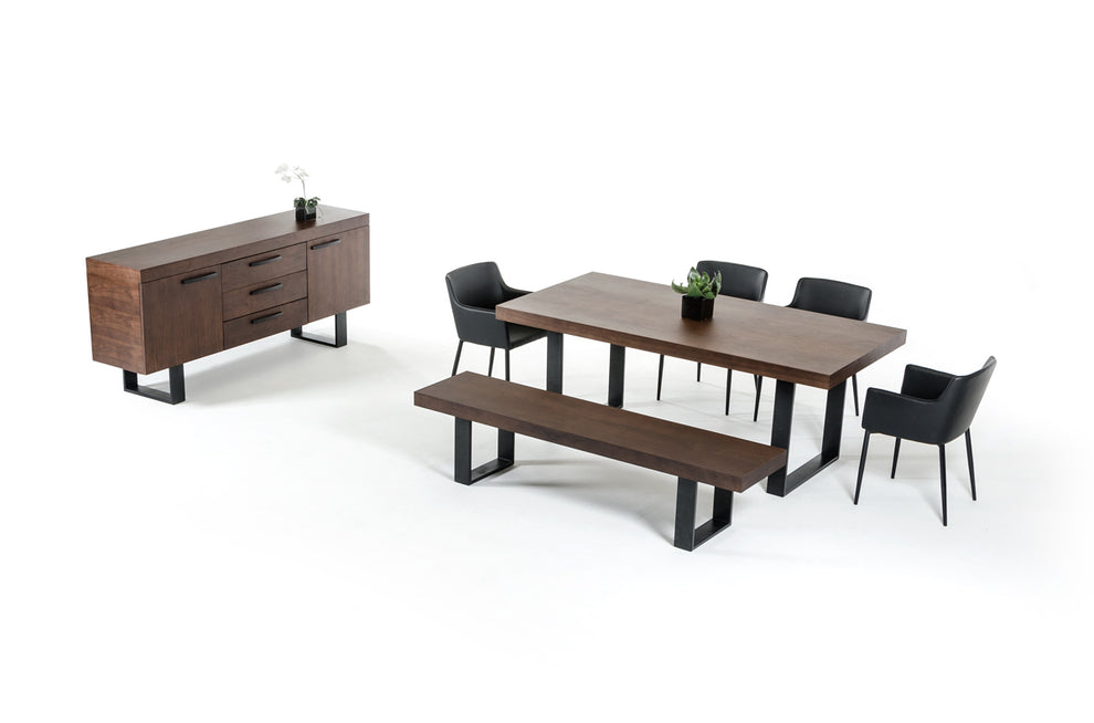 30' Walnut Veneer And Stainless Steel Dining Table By Homeroots | Dining Tables | Modishstore - 4