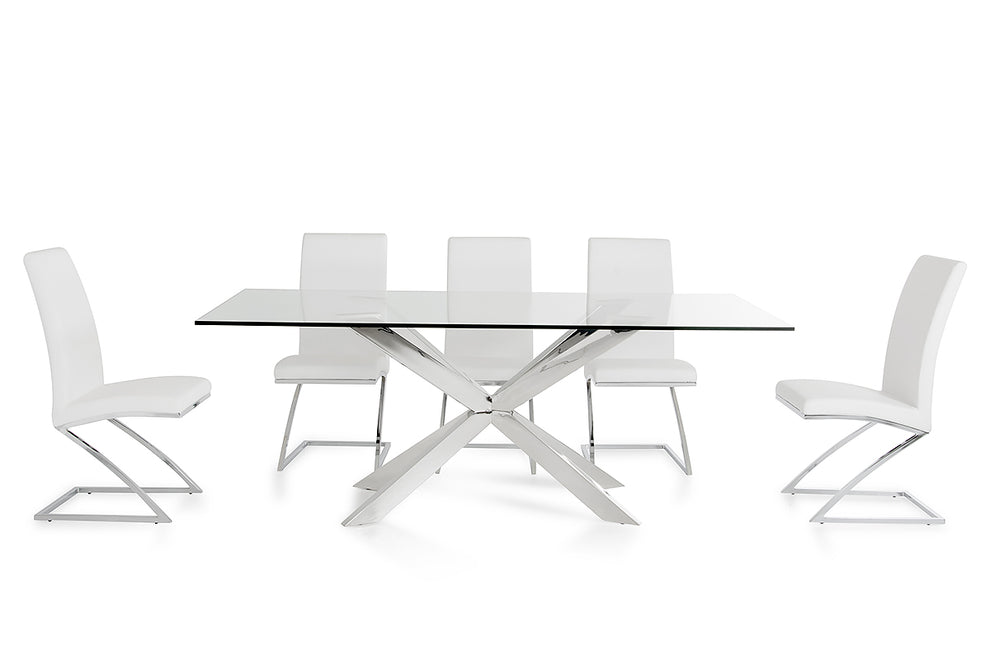 30' Stainless Steel And Clear Glass Dining Table By Homeroots | Dining Tables | Modishstore - 2