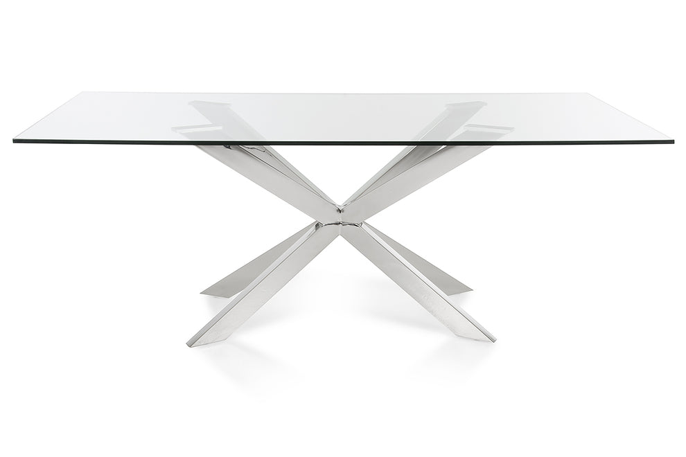 30' Stainless Steel And Clear Glass Dining Table By Homeroots | Dining Tables | Modishstore - 5
