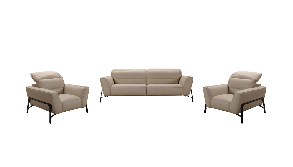 30' Taupe Leather Iron and Wood Sofa and Chair Set By Homeroots | Sofa Set | Modishstore