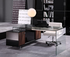 29.5 Glass and Stained Wood Office Desk with a Storage Cabinet By Homeroots
