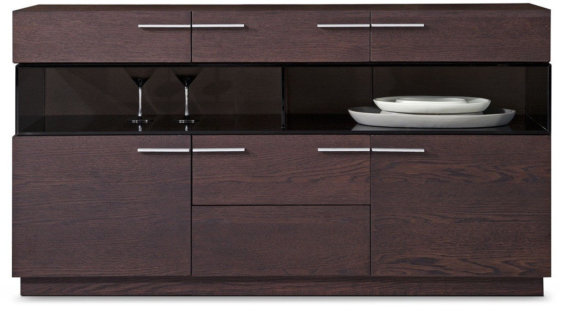32' Brown Veneer And Glass Buffet By Homeroots | Sideboards | Modishstore - 2