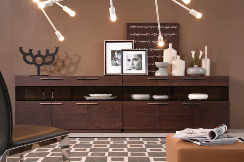 32' Brown Veneer And Glass Buffet By Homeroots | Sideboards | Modishstore