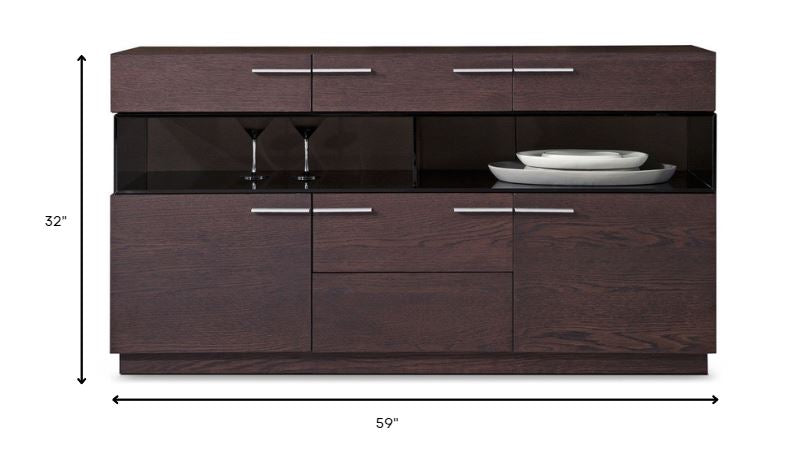32' Brown Veneer And Glass Buffet By Homeroots | Sideboards | Modishstore - 5