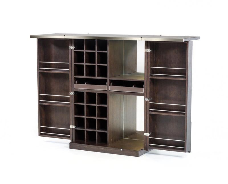 47' Brown Oak Veneer And Leatherette Wine Cabinet By Homeroots | Cabinets | Modishstore