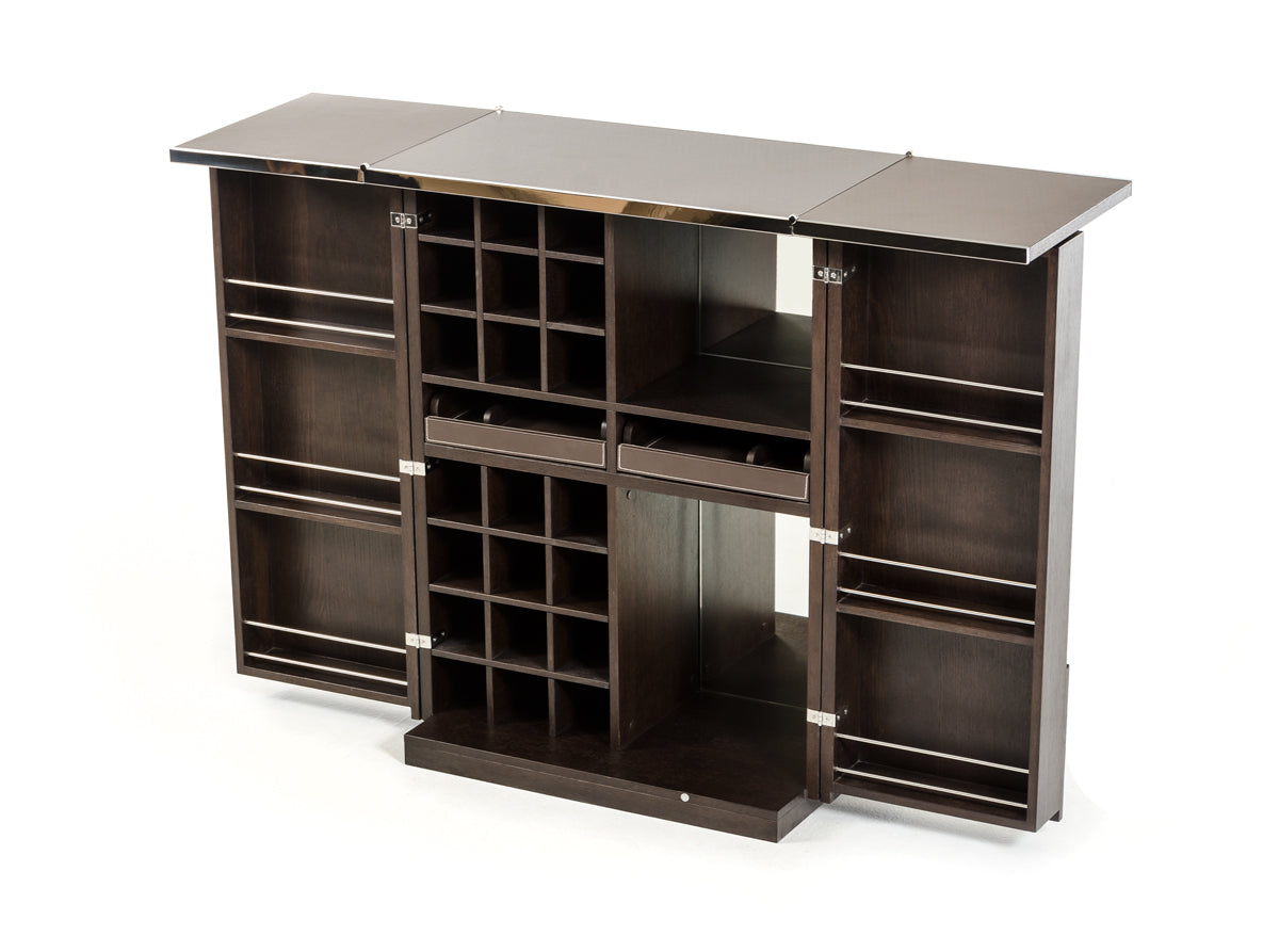47' Brown Oak Veneer And Leatherette Wine Cabinet By Homeroots | Cabinets | Modishstore - 2