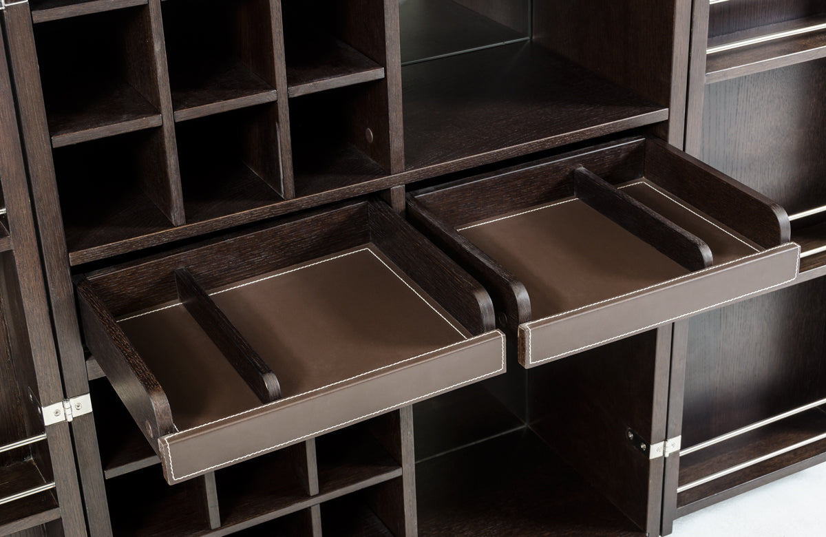 47' Brown Oak Veneer And Leatherette Wine Cabinet By Homeroots | Cabinets | Modishstore - 3