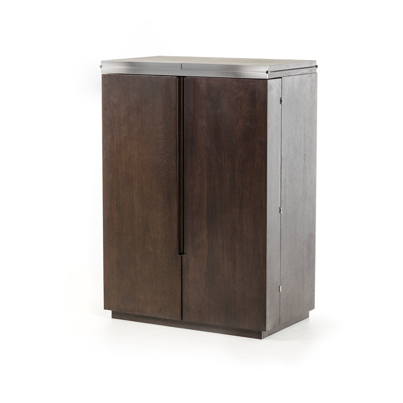 47' Brown Oak Veneer And Leatherette Wine Cabinet By Homeroots | Cabinets | Modishstore - 4