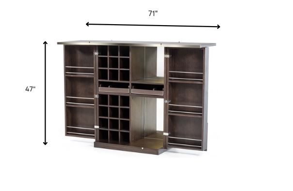 47' Brown Oak Veneer And Leatherette Wine Cabinet By Homeroots | Cabinets | Modishstore - 6
