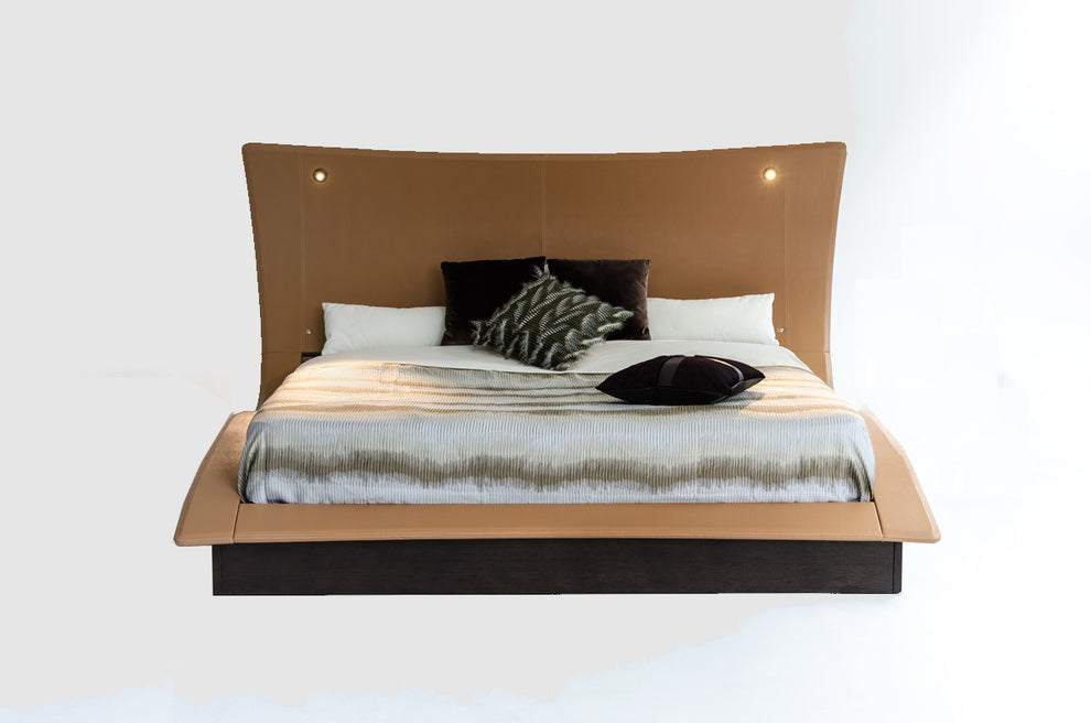 52' Veneer And Leatherette King Bed With Lights By Homeroots | Beds | Modishstore - 2