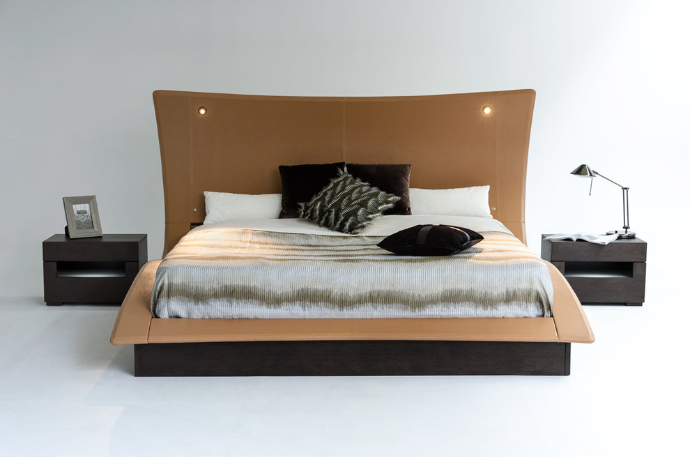 52' Veneer And Leatherette King Bed With Lights By Homeroots | Beds | Modishstore - 3