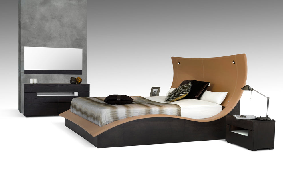 52' Veneer And Leatherette King Bed With Lights By Homeroots | Beds | Modishstore - 4