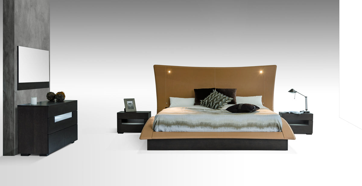 52' Veneer And Leatherette King Bed With Lights By Homeroots | Beds | Modishstore - 4