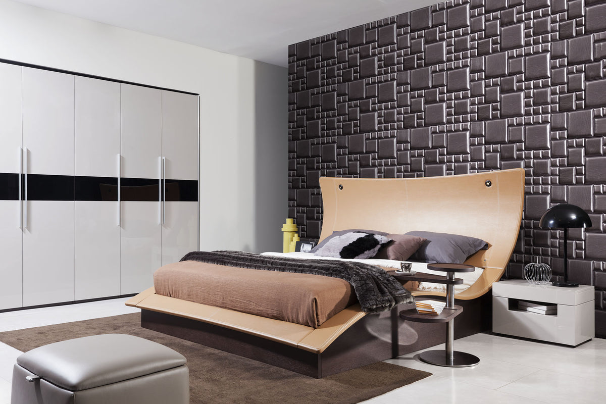52' Veneer And Leatherette King Bed With Lights By Homeroots | Beds | Modishstore