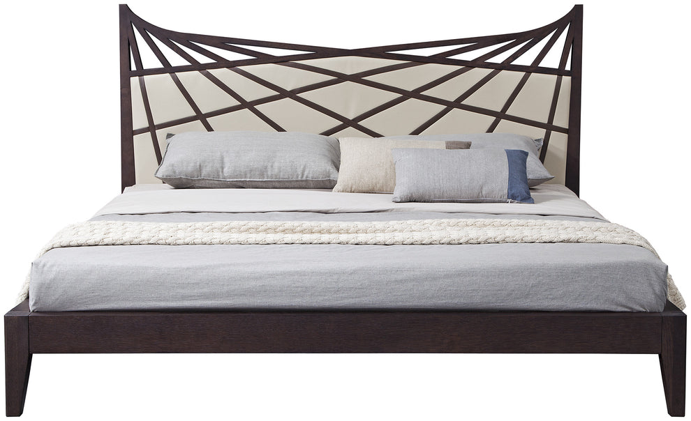 47' Brown Veneer And Beige Bonded Leather Queen Bed By Homeroots | Beds | Modishstore - 2