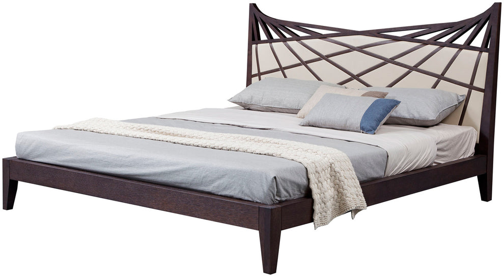 47' Brown Veneer And Beige Bonded Leather Queen Bed By Homeroots | Beds | Modishstore - 3