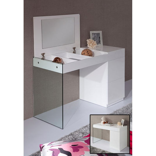 27" White Glass Floating Vanity with a Mirror By Homeroots | Vanity Tables | Modishstore