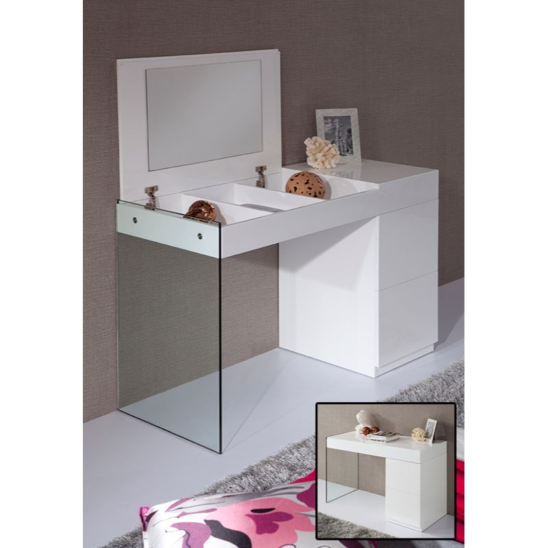 27" White Glass Floating Vanity with a Mirror By Homeroots | Vanity Tables | Modishstore