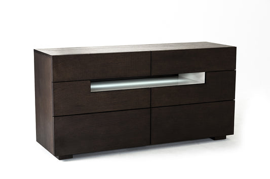 28' Brown Oak And Grey Mdf Dresser With Led Lights By Homeroots | Dressers | Modishstore