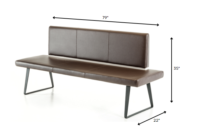35' Brown Leatherette and Metal Dining Bench By Homeroots | Benches | Modishstore - 6