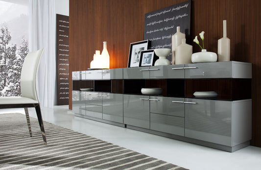 33' Grey High Gloss Glass Buffet By Homeroots | Sideboards | Modishstore