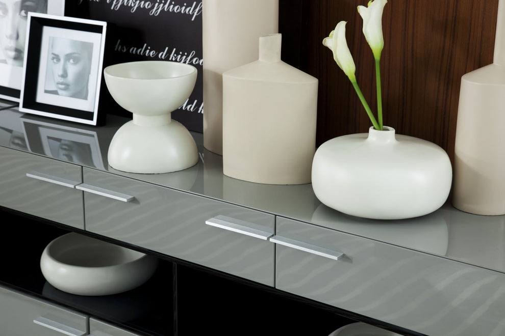 33' Grey High Gloss Glass Buffet By Homeroots | Sideboards | Modishstore - 2