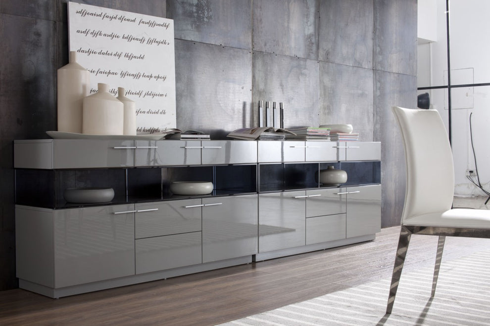 33' Grey High Gloss Glass Buffet By Homeroots | Sideboards | Modishstore - 4