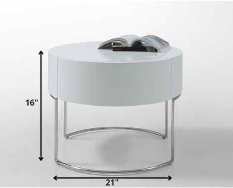 16' White Lacquer Stainless Steel Nightstand By Homeroots | Nightstands | Modishstore - 2