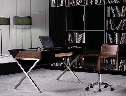 29.5 Veneer and Stainless Steel Office Desk By Homeroots | Desks | Modishstore
