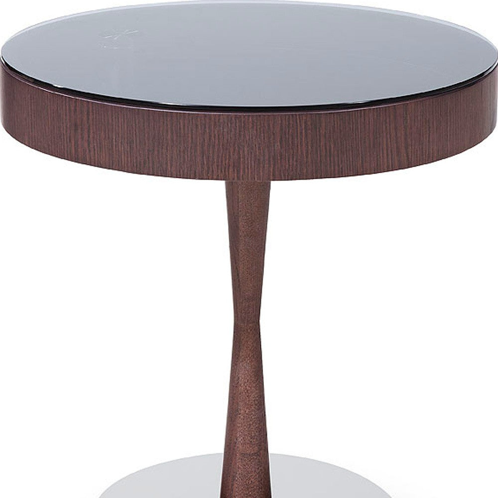 22' Brown Oak Veneer Round End Table By Homeroots | End Tables | Modishstore - 5