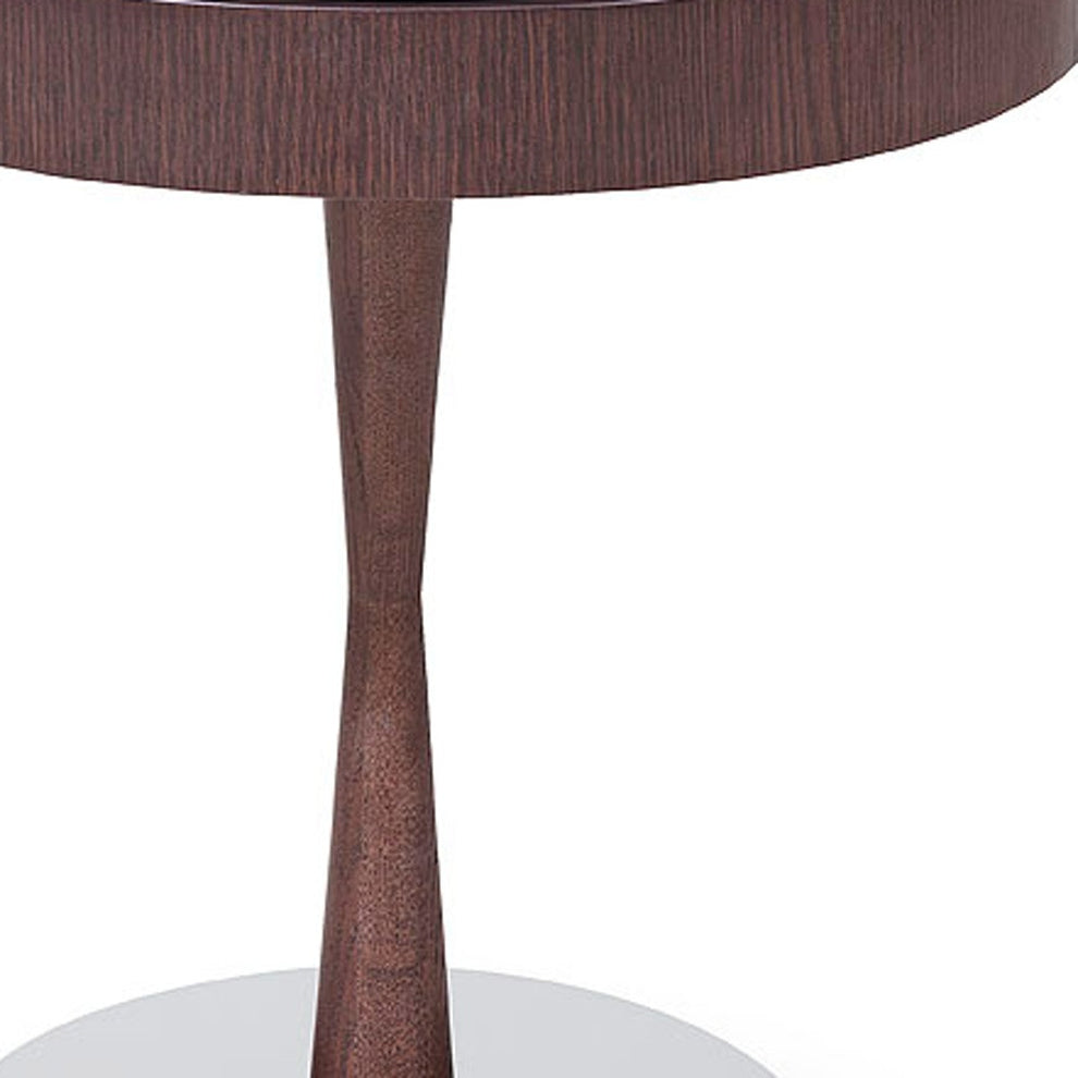 22' Brown Oak Veneer Round End Table By Homeroots | End Tables | Modishstore - 6