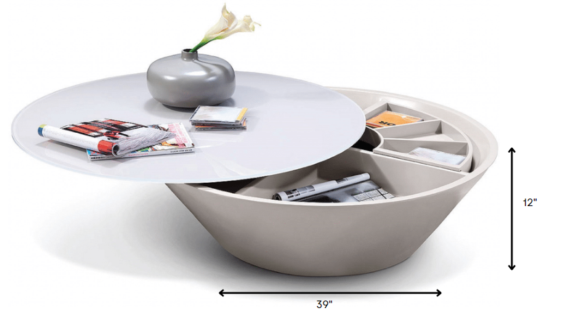 12' Grey Glass Coffee Table with a Swivel Compartment By Homeroots | Coffee Tables | Modishstore - 2