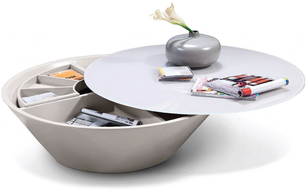 12' Grey Glass Coffee Table with a Swivel Compartment By Homeroots | Coffee Tables | Modishstore - 3