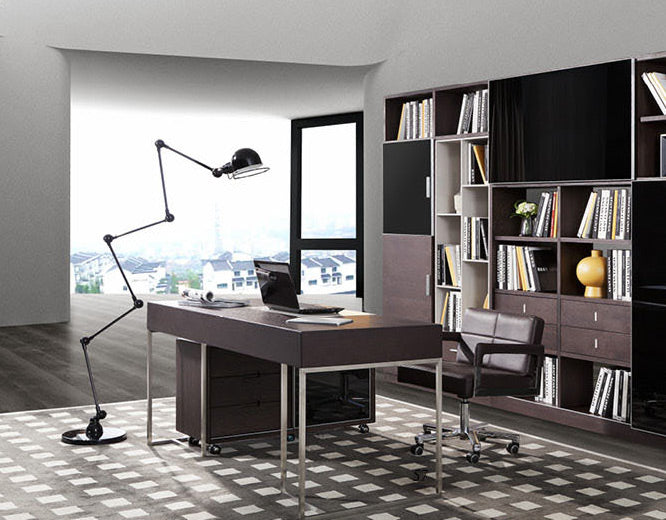 30 Brown Oak and Grey Veneer MDF Glass and Stainless Steel Desk By Homeroots | Desks | Modishstore - 4