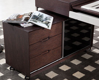 30 Brown Oak and Grey Veneer MDF Glass and Stainless Steel Desk By Homeroots | Desks | Modishstore - 5