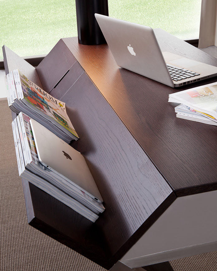 30 Brown Oak and Grey Veneer and Stainless Steel Office Desk By Homeroots | Desks | Modishstore - 4