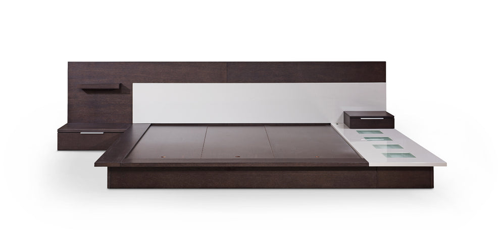 34" Brown Oak And Grey Veneer Platfrom Queen Bed With Lights By Homeroots | Beds | Modishstore - 5