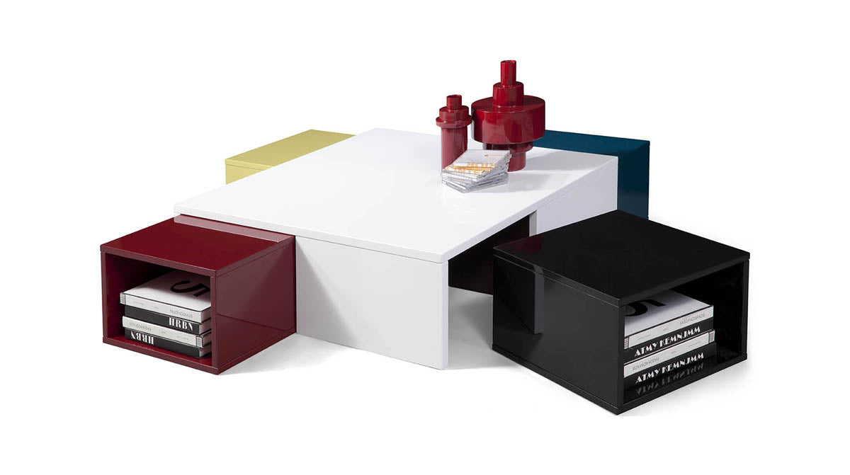 12' White Coffee Table with Colored Stools By Homeroots | Coffee Tables | Modishstore - 2