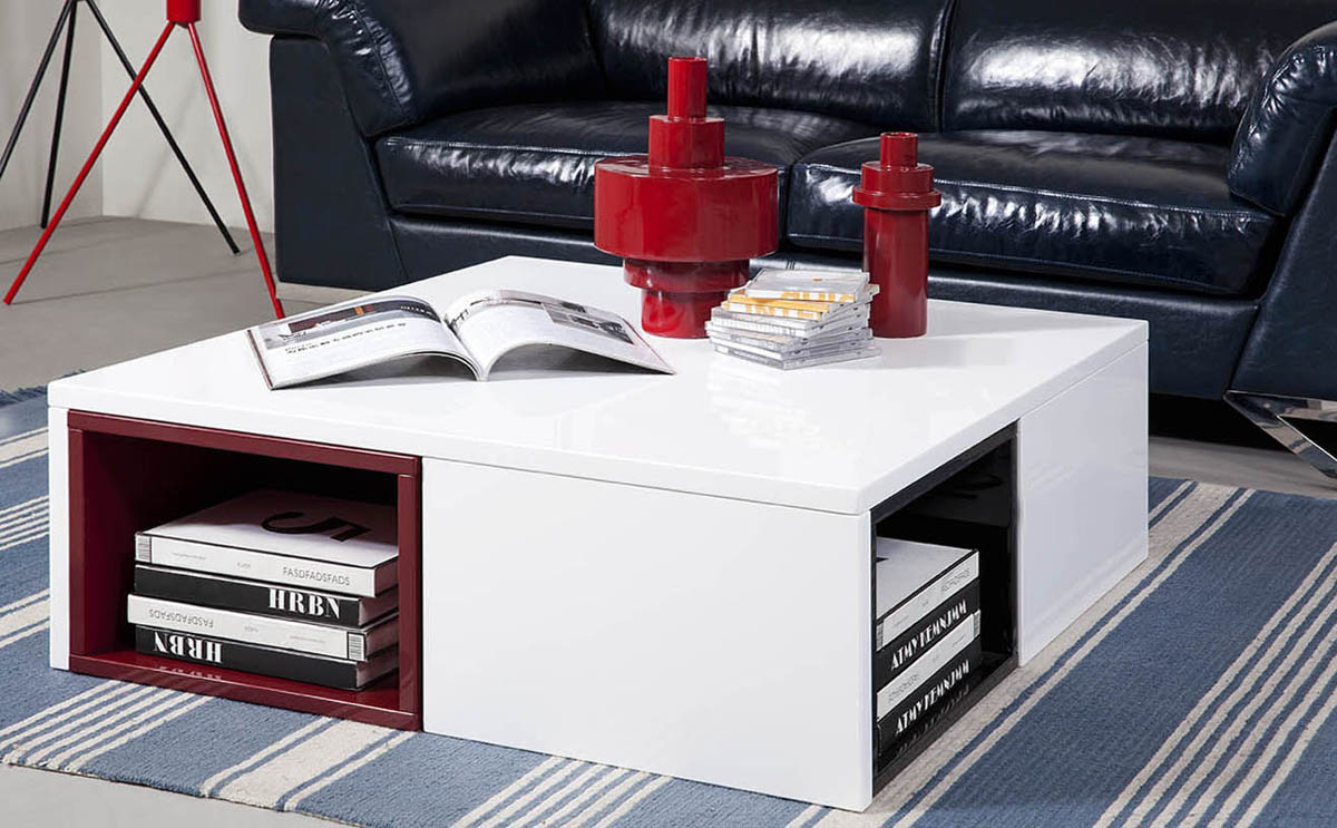 12' White Coffee Table with Colored Stools By Homeroots | Coffee Tables | Modishstore - 3