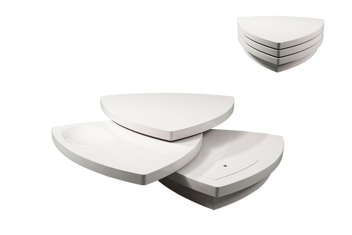 12' White Fiberglass Tiered Coffee Table By Homeroots | Coffee Tables | Modishstore - 3