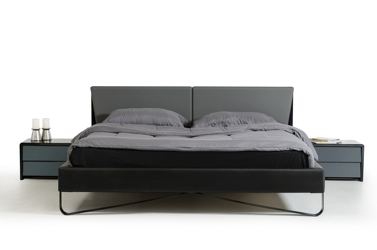 37' Grey And Black Leatherette And Metal Queen Bed By Homeroots | Beds | Modishstore