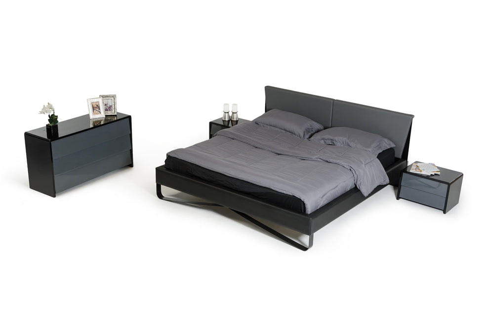 37' Grey And Black Leatherette And Metal Queen Bed By Homeroots | Beds | Modishstore - 4