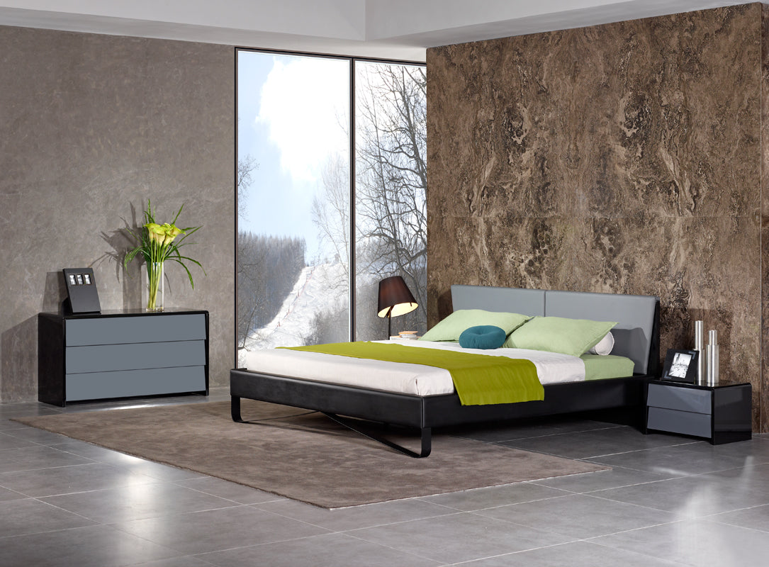 37' Grey And Black Leatherette And Metal Queen Bed By Homeroots | Beds | Modishstore