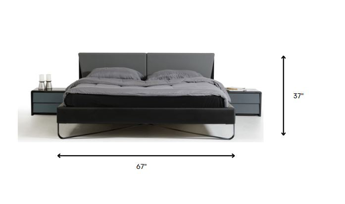 37' Grey And Black Leatherette And Metal Queen Bed By Homeroots | Beds | Modishstore - 6