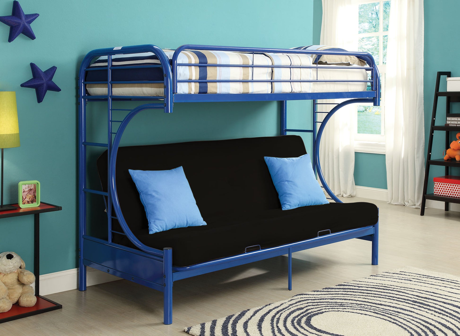 Twin Xl Over Queen Black Metal Tube Futon Bunk Bed By Homeroots | Beds | Modishstore - 2