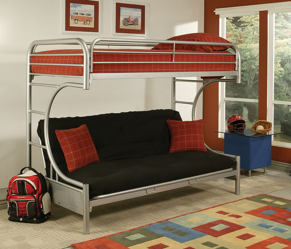 Twin Xl Over Queen Black Metal Tube Futon Bunk Bed By Homeroots | Beds | Modishstore - 4