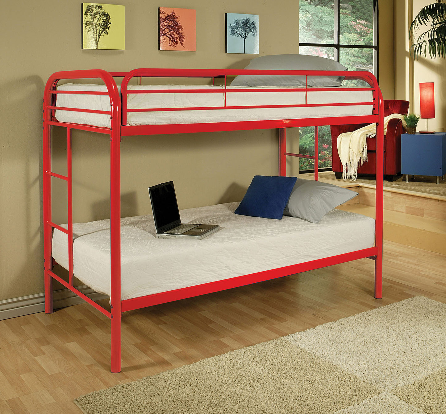 Twin Over Twin Black Metal Tube Bunk Bed By Homeroots | Beds | Modishstore - 3