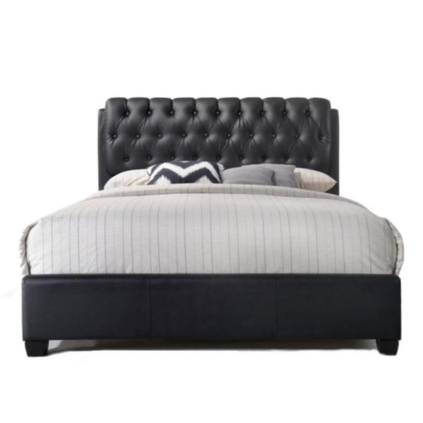 Black Pu Button Tufted King Bed By Homeroots | Beds | Modishstore - 2