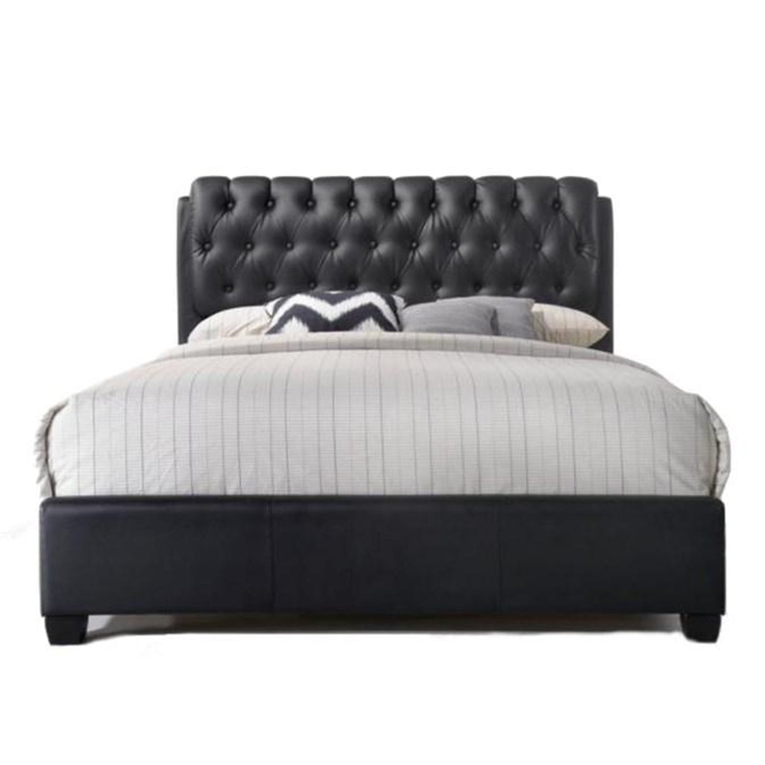 Black Pu Button Tufted King Bed By Homeroots | Beds | Modishstore - 2